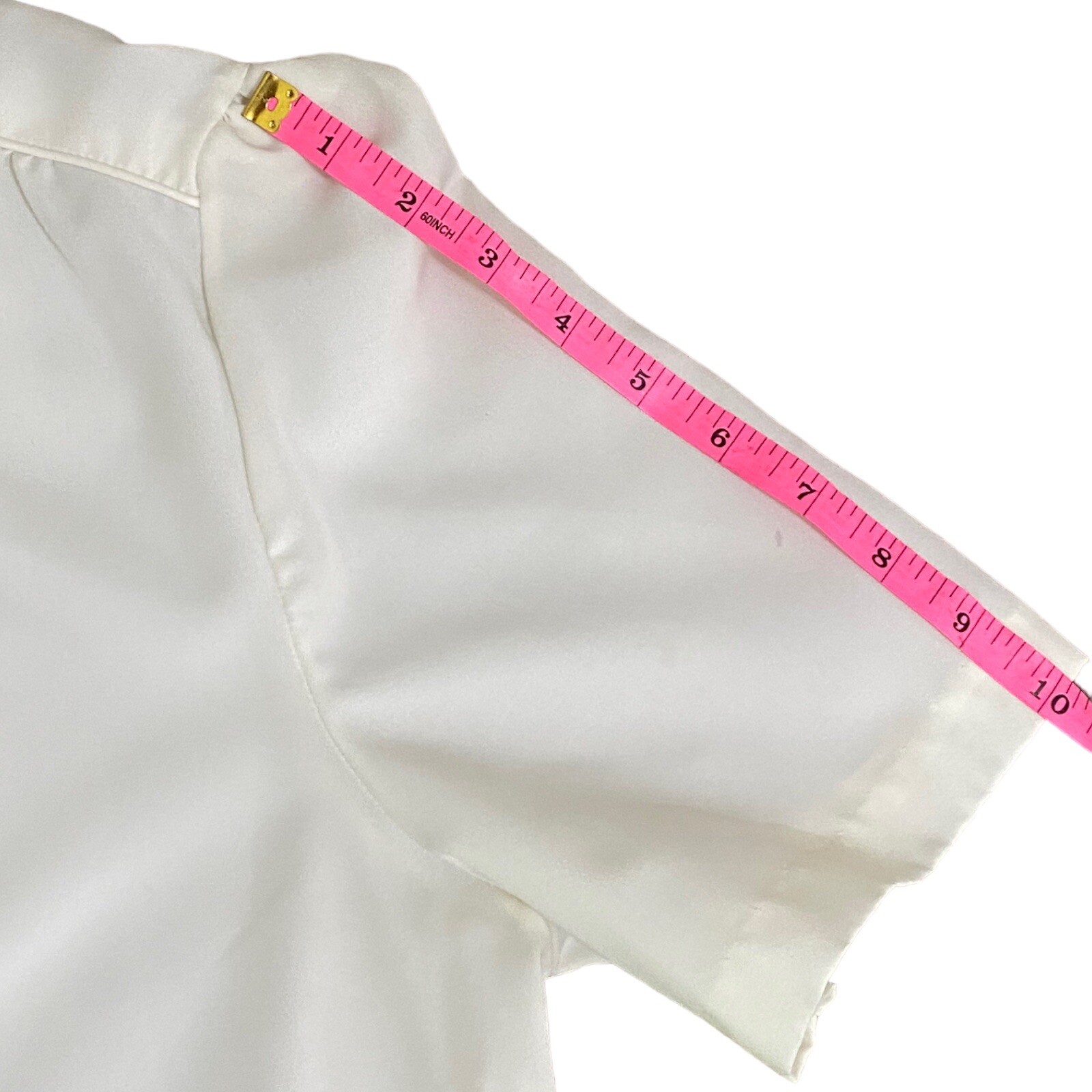VTG Rhoda Lee 50s 60s White Ivory Blouse Sz 16 High Neck Short Sleeve Button Up