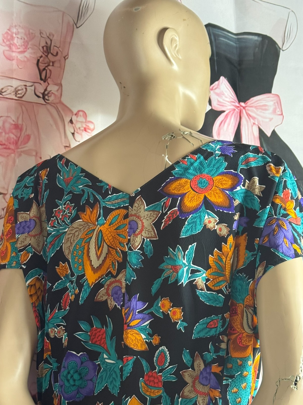 Vintage French Dress Crepe Made in France Floral Midi Dress Size 42 44
