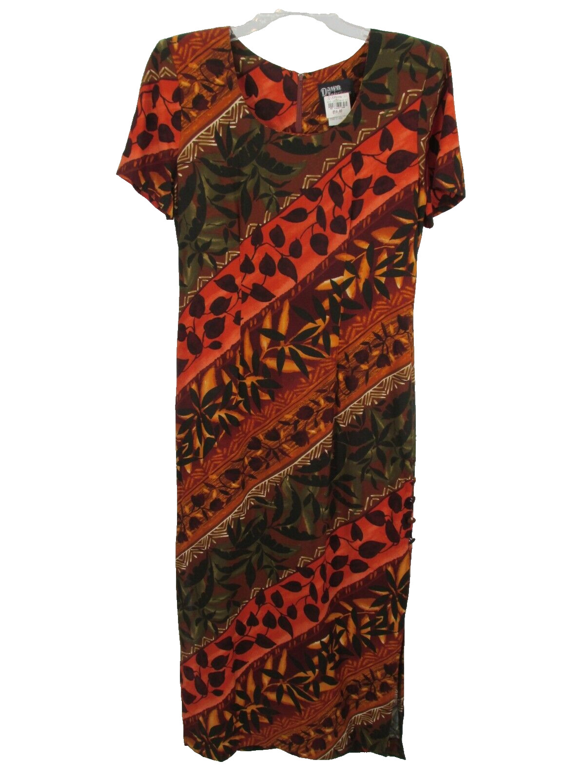 NWT DAWN JOY VINTAGE Y2K Maxi Dress Women 5/6 Multicolor Short Sleeve USA TRIBAL
