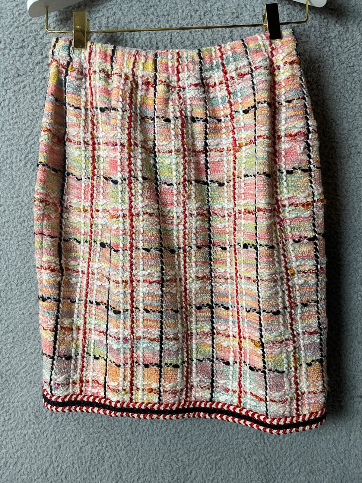 Vintage Adolfo Jacket & Skirt Suit M Pink Red Boucle Starburst Buttons Saks