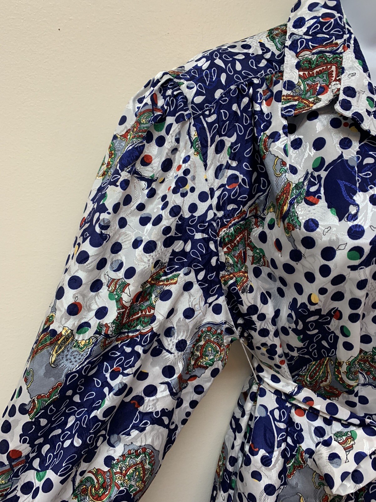 Vintage Polyester Colorful Retro Print Long Sleeve Shirt Dress Made USA Fit M/L