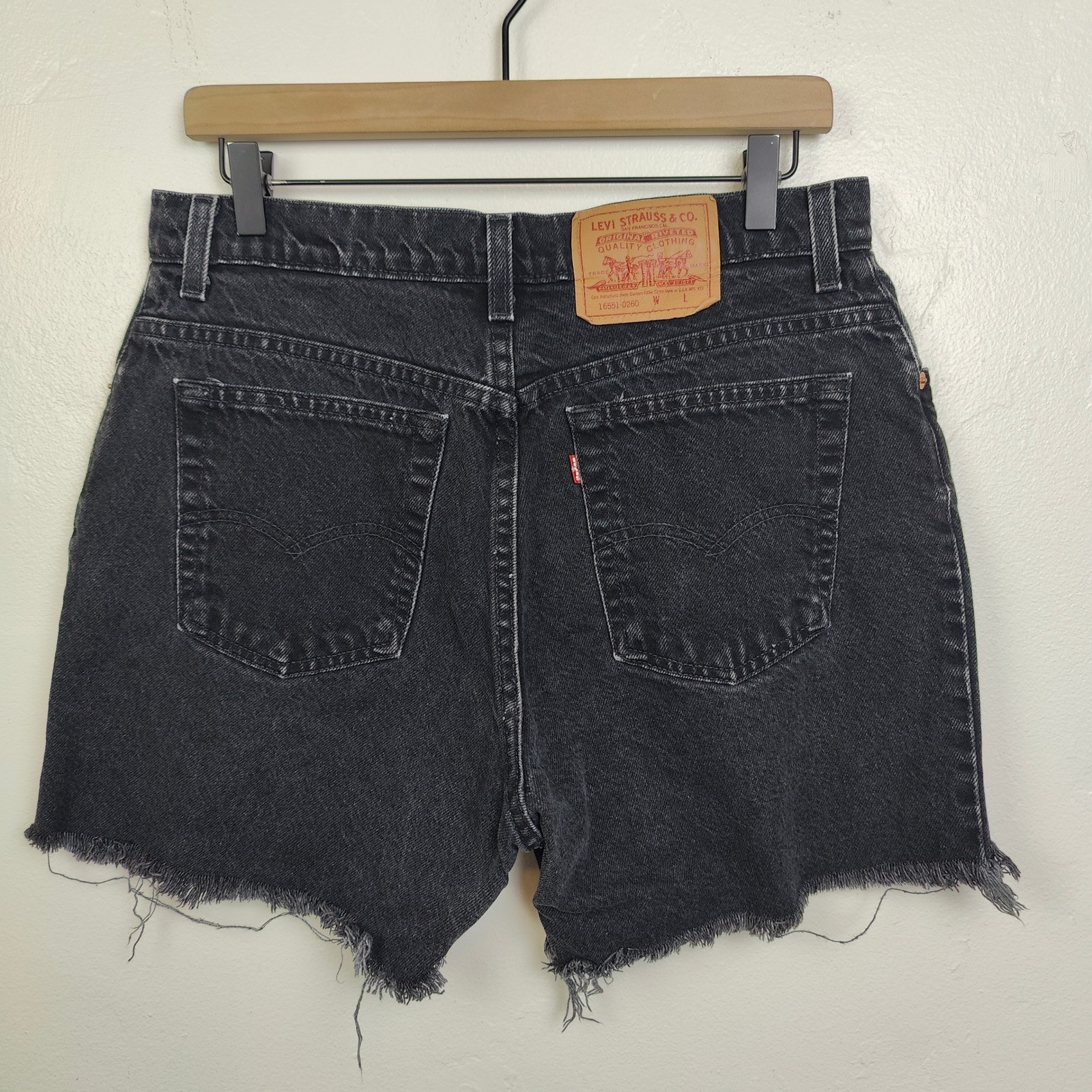 Vintage 90s Levi’s 551 Shorts Womens 14 Black High Waisted Frayed Hem Grunge