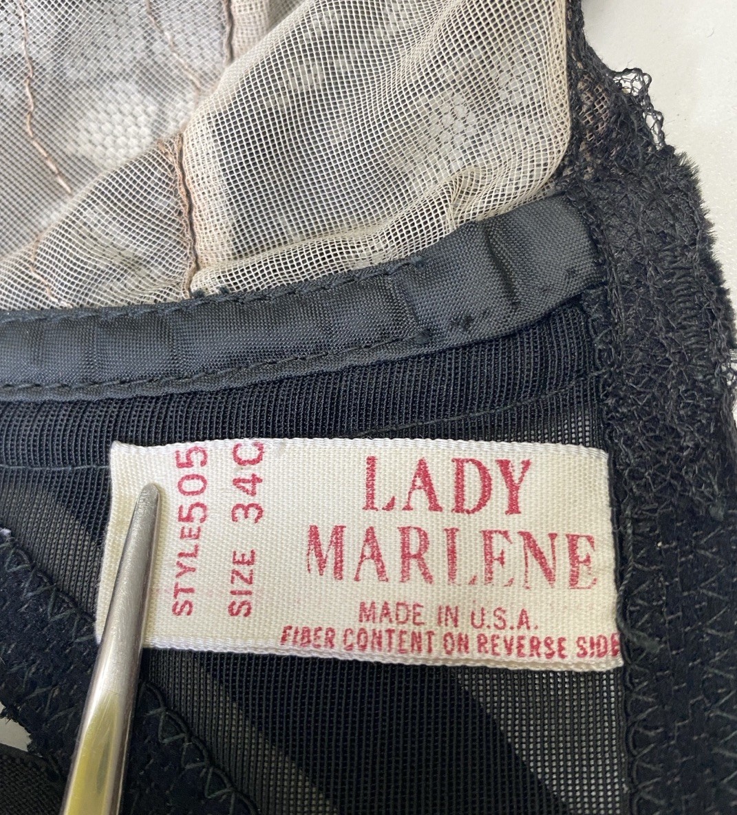 Vintage 50s 60s Lady Marlene 34C Wrap Around Low Back Lace Bra Nylon