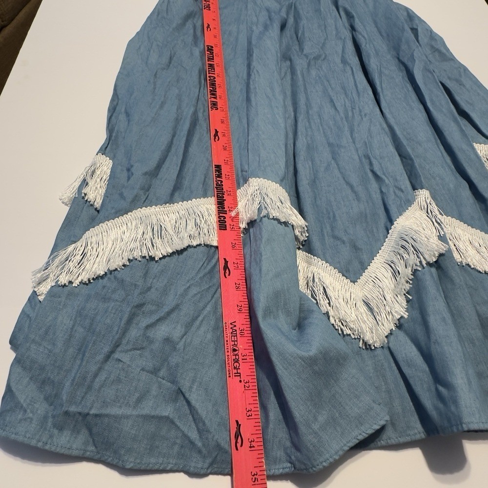 VTG PARTNERS PLEASE MALCO MODES Square Dance Western Fringe Denim Shirt Skirt LG
