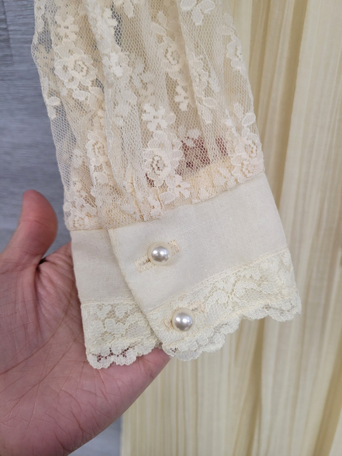 VINTAGE GUNNE SAX DRESS 70s IVORY LACE UP CORSET BOHO BRIDAL MAXI SIZE 11 S/M
