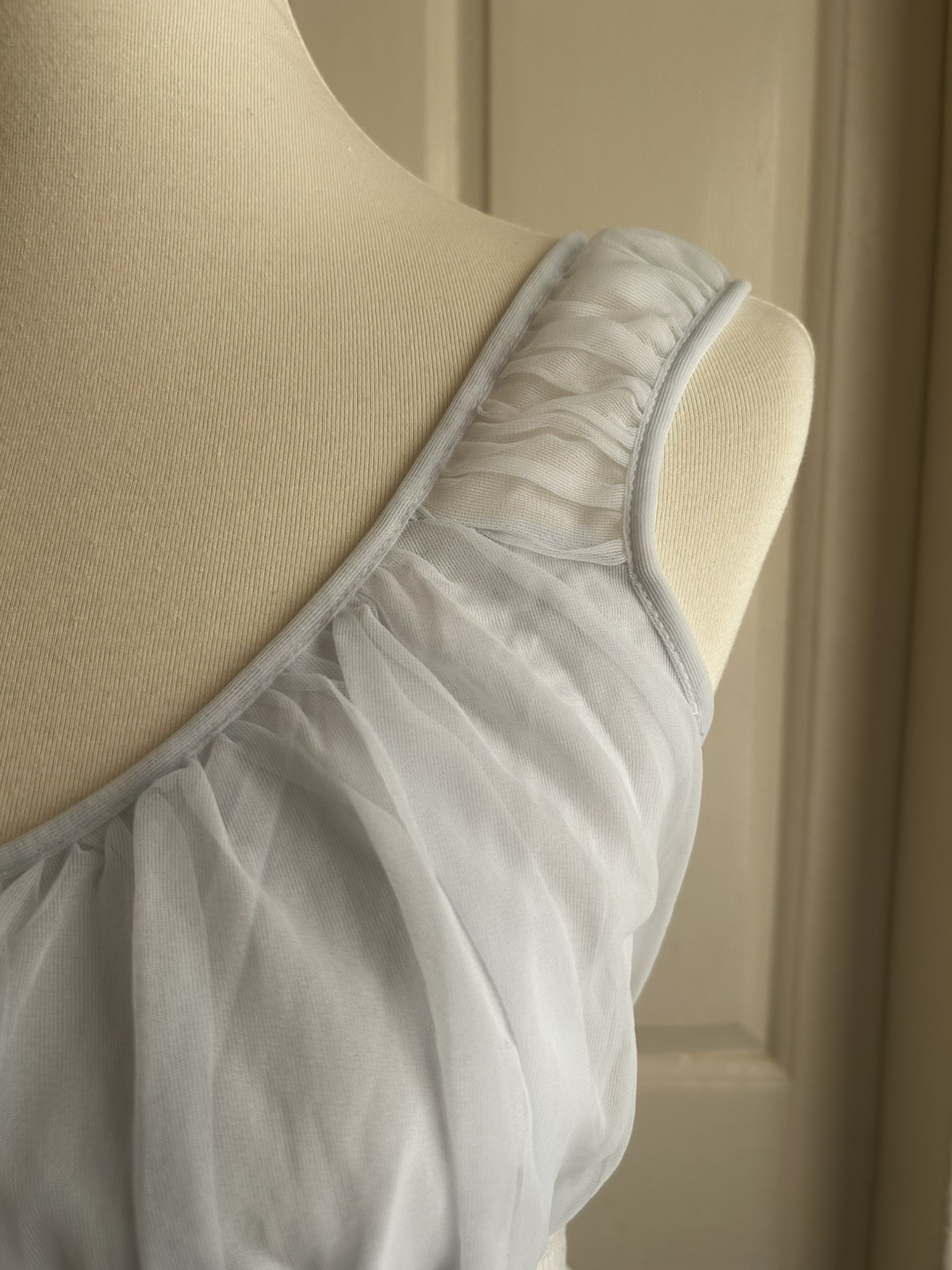 Vintage Pale Blue Chiffon Empire Waist Chemise with Ivory Lace Band XS/XXS