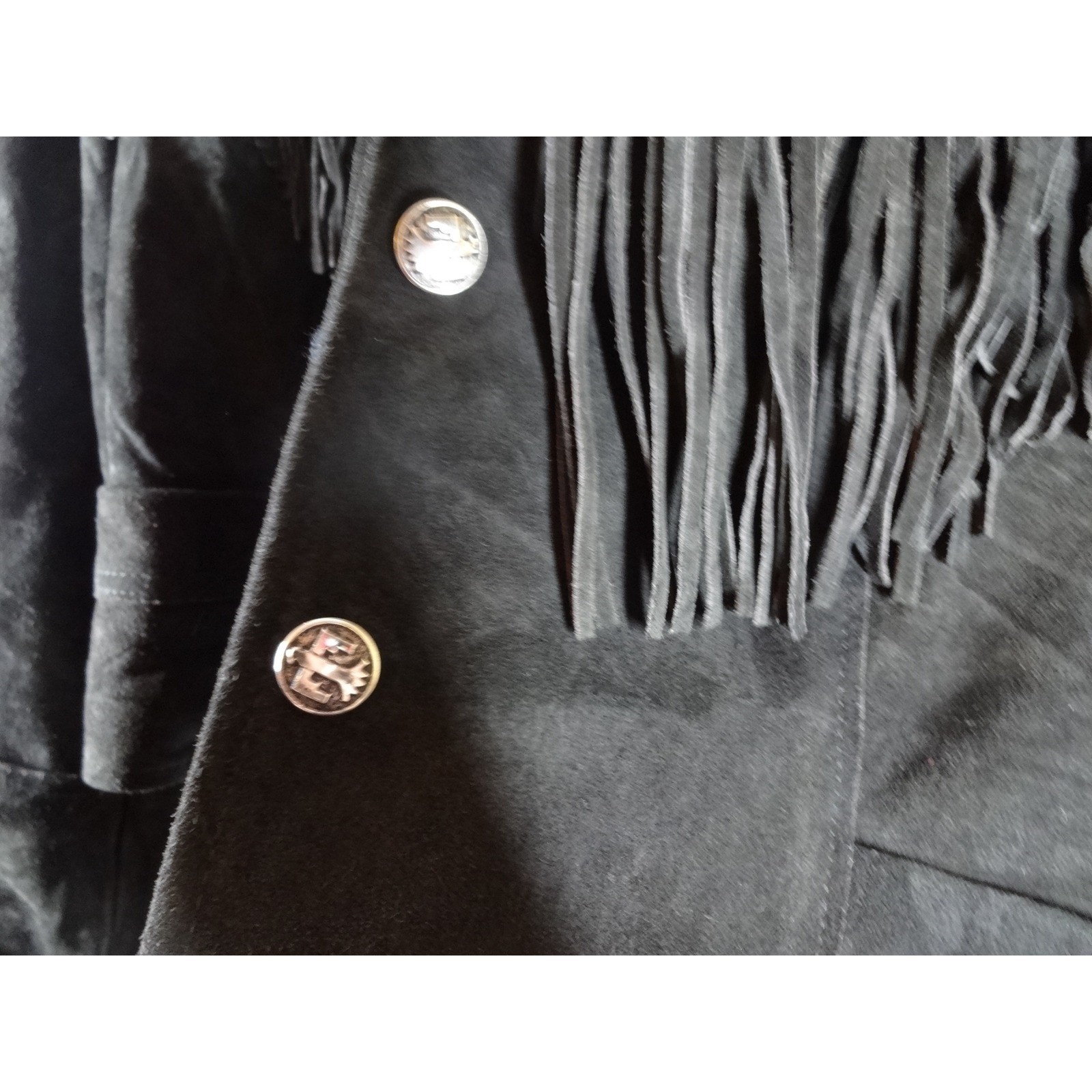 VTG Pioneer Wear Western Jacket 12 Black Suede Fringe Cropped Rodeo Cowgirl Boho
