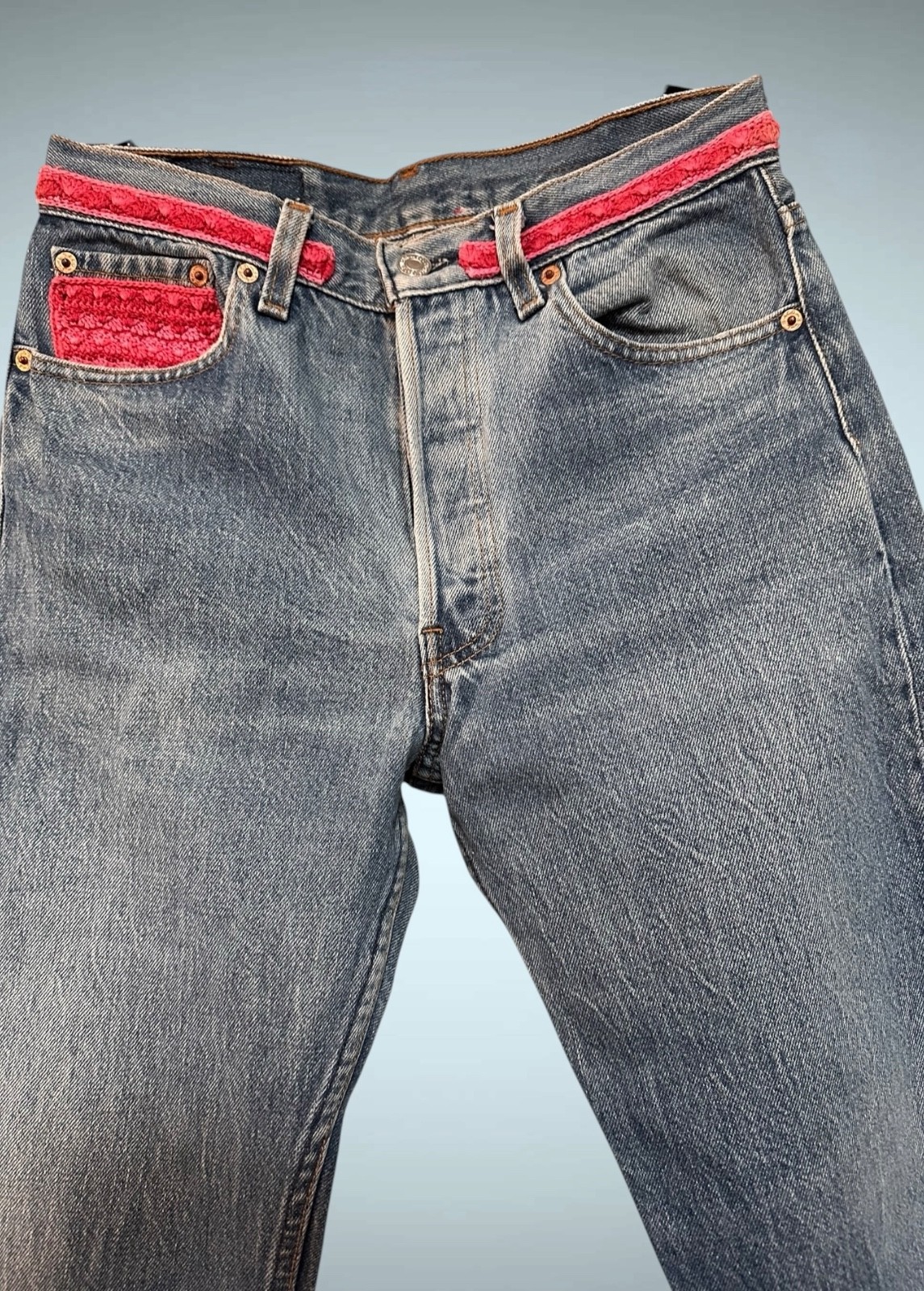 Vintage 1990’s Buzz 18 Embellished Levi’s 501 Jeans W30 28.5” Waist USA Pink