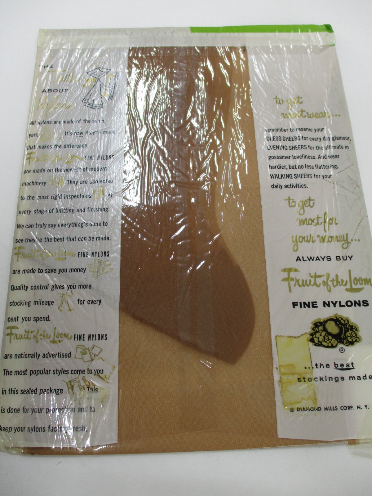 1PR VINTAGE FRUIT OF THE LOOM RHT SHEER MICRO MESH NYLON STOCKINGS 11 LONG BEIGE