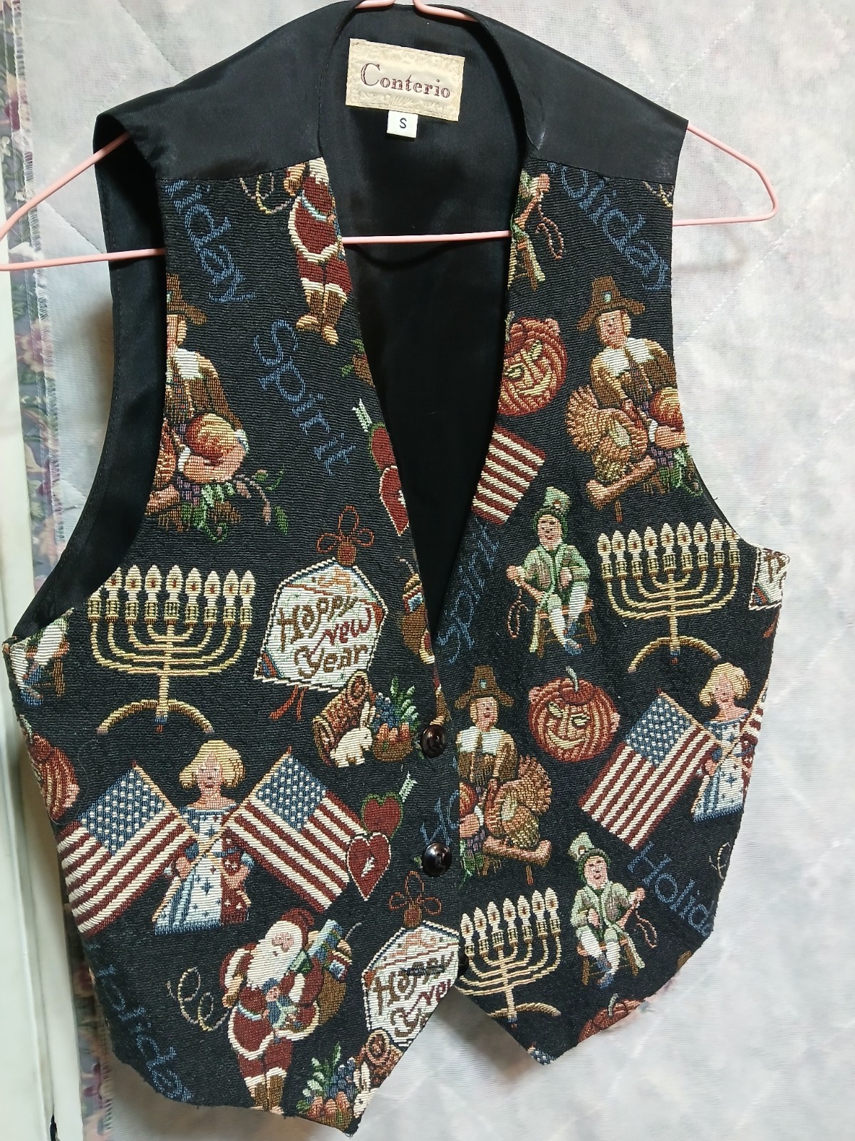 Vintage Conterio Women’s Holiday Tapestry Vest Christmas Hanukkah USA Small