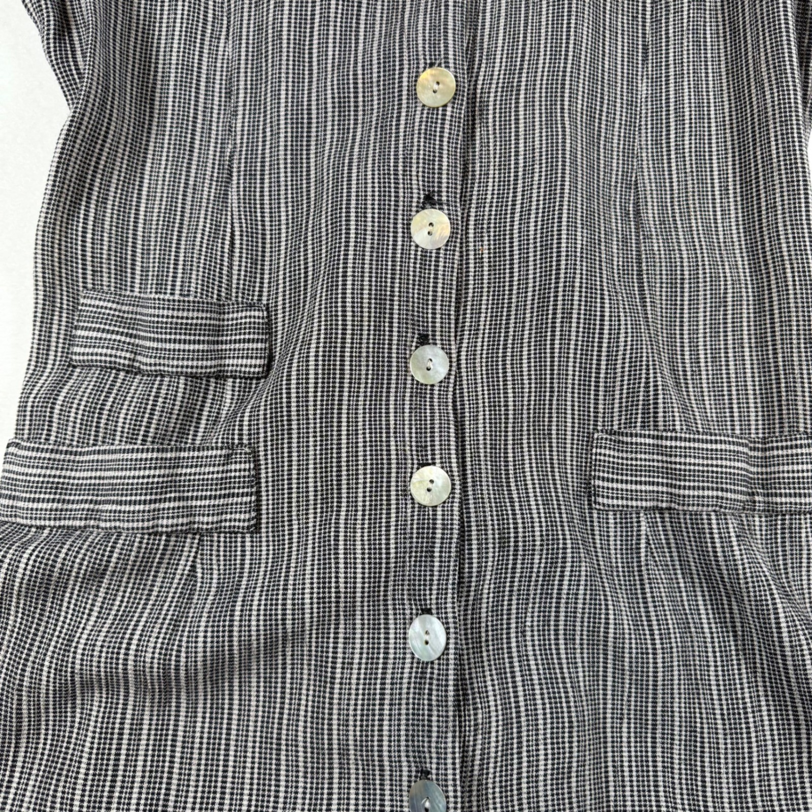 Vintage Butter Mom Alexis Fashions Black White Check Button Front Lace Up Dress