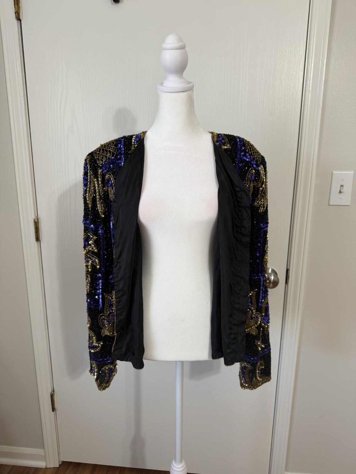 Vintage 80s Brilliante Sequin Beaded Purple and Gold Jacket Size Medium