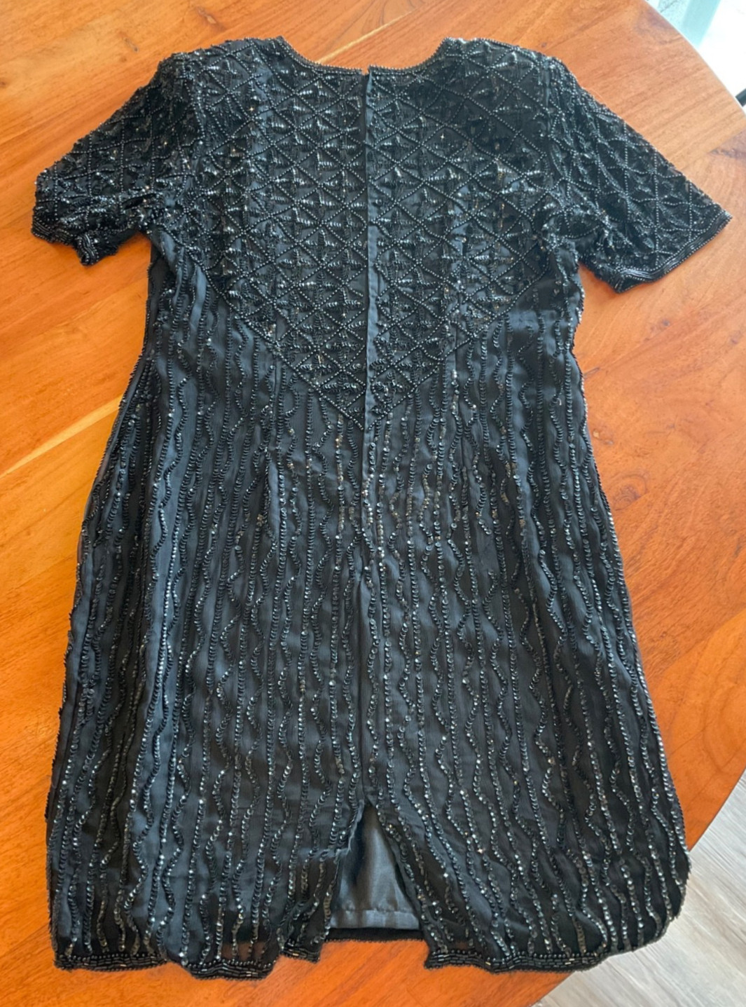 Vintage 1980s Sweelo Beaded & Sequined 100% Silk Cocktail Dress Size XL 12-14
