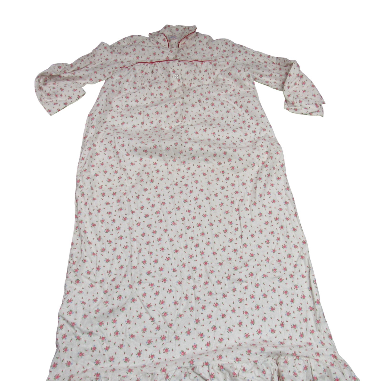 Vintage Jodie Arden Cotton Floral Nightgown Pink White Ruffle Hem Long Sleeve M