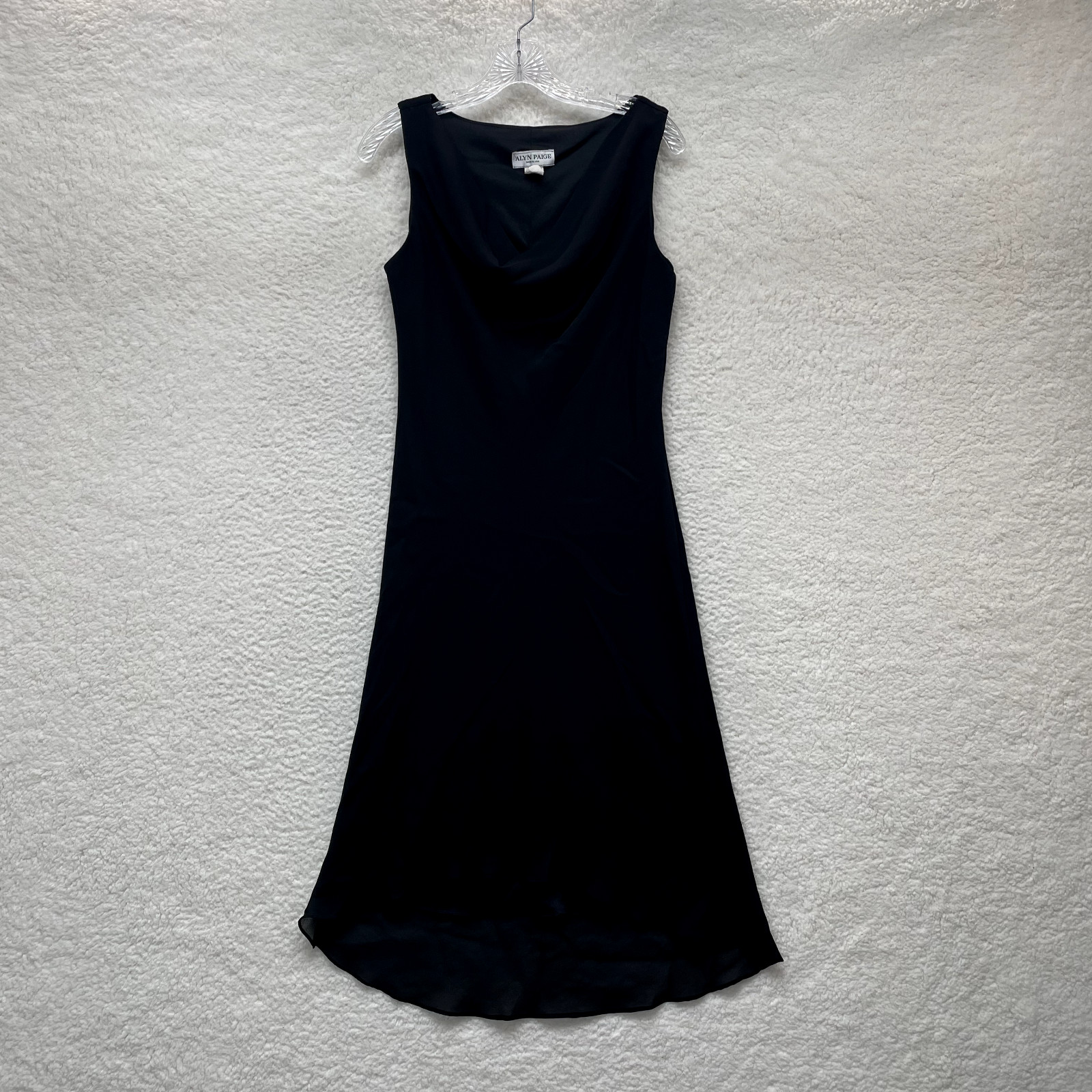 90s Vintage Mesh Midi Dress 12 Large Black Cowl Neck Cocktail Formal Sheath LBD