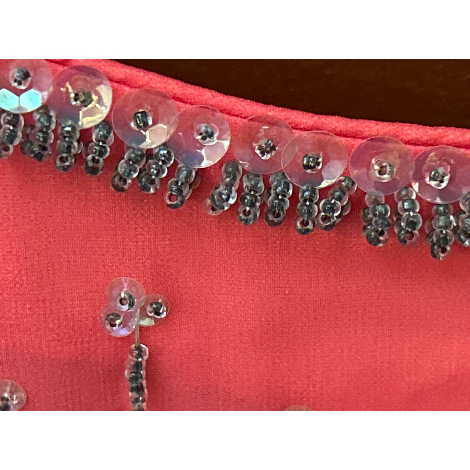 60s Vintage Coral Pink Mini Dress Mod Beaded Regencycore Glam Evening Shimmer