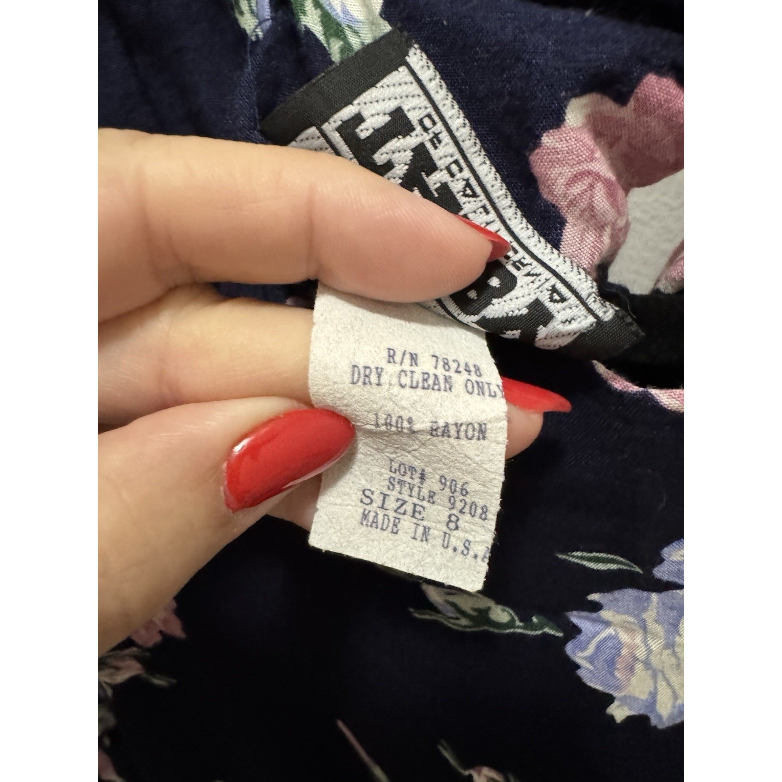 Vintage tabby of california Midi Navy Floral Size 8 Made In USA