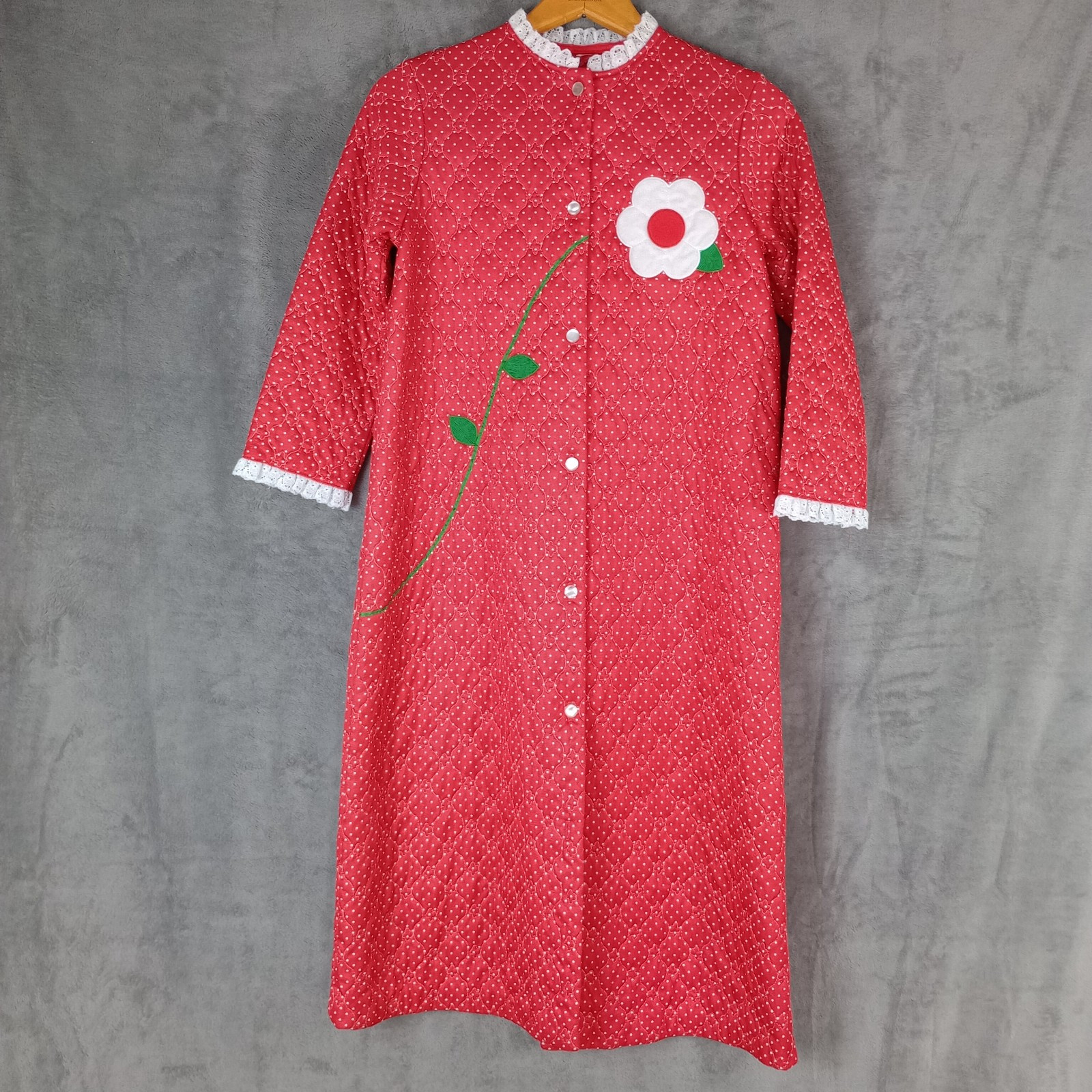 Vintage House Dress Robe 50s 60s Red Flower Groovy Poly XS SMALL READ !