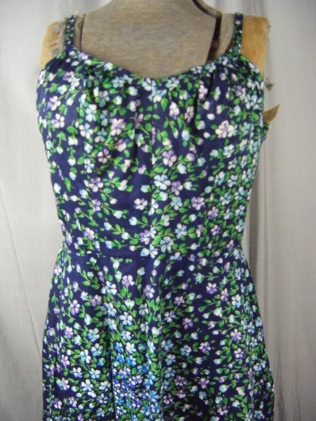 MURRAY MEISNER Vtg 60s Navy Green Floral Sun Swim Dress-Bust 34-37/XS