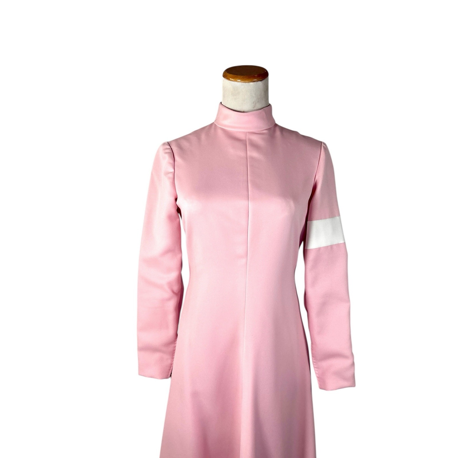 Vintage 1967 Geoffrey Beene Pink & White Column Gown Graphic Banded Jersey Style