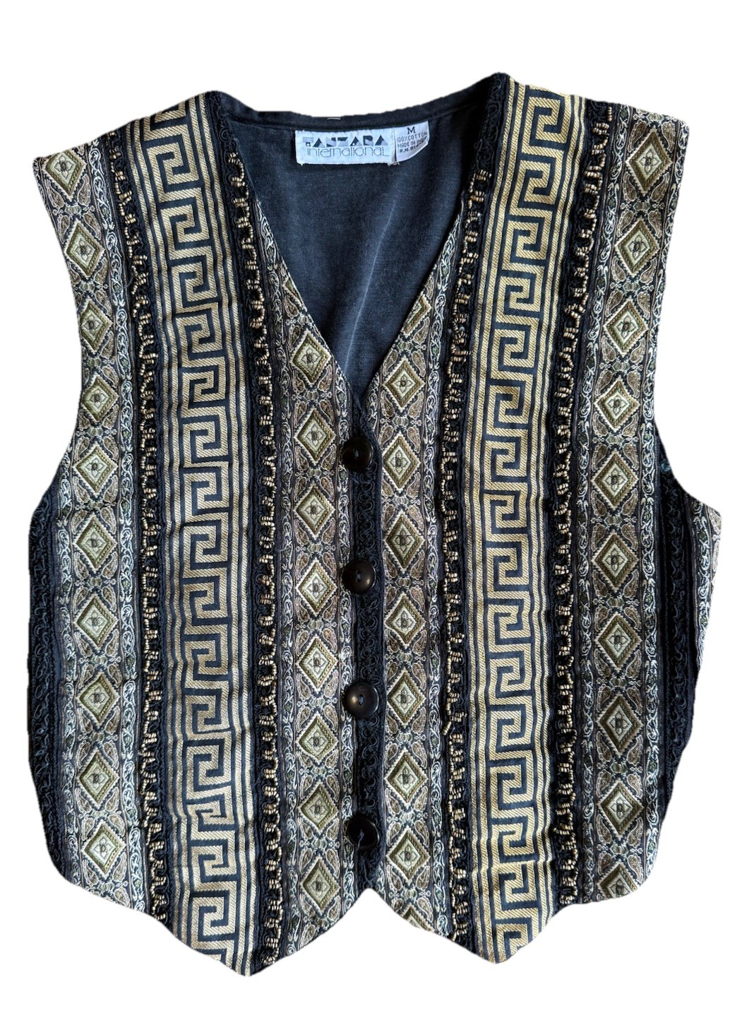 Vintage 100% Cotton Cropped Gold And Black Beaded Vest