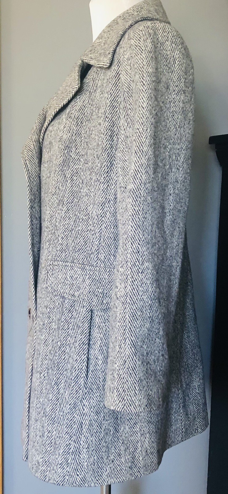 Arlette Double Breasted Wool Coat Women’s L USA Made Gray Academia Quiet Luxury