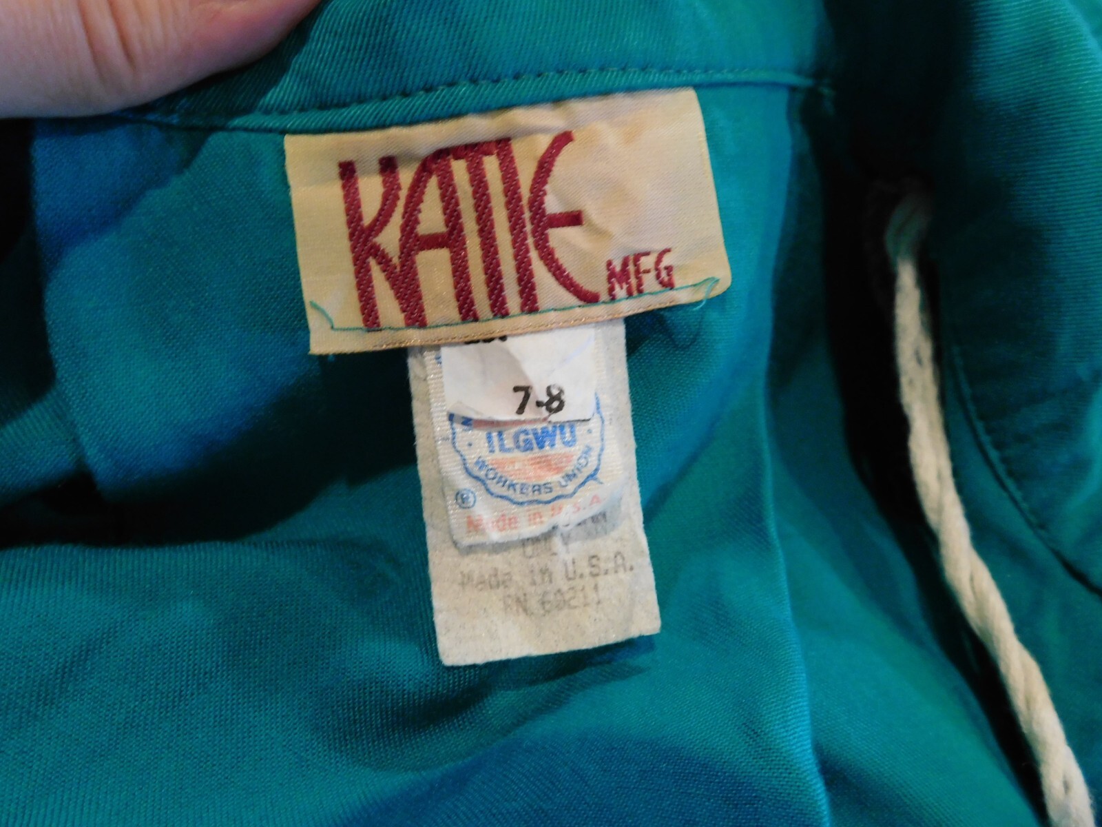Vintage Katie MFG Size 7 8 Green Buttonfront Union Made USA 1980s Womens Dress