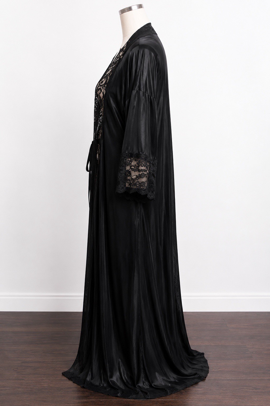 Vtg 90s Petra Fashions Black Nylon Lace Peignoir Robe USA 1X Plus Size