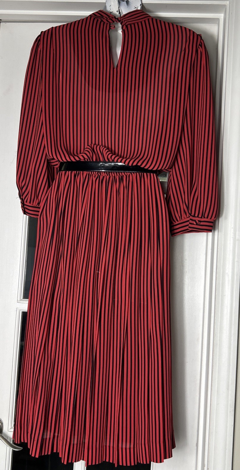 Vintage 70s shirtdress, black and red striped,long sleeves. Size 10
