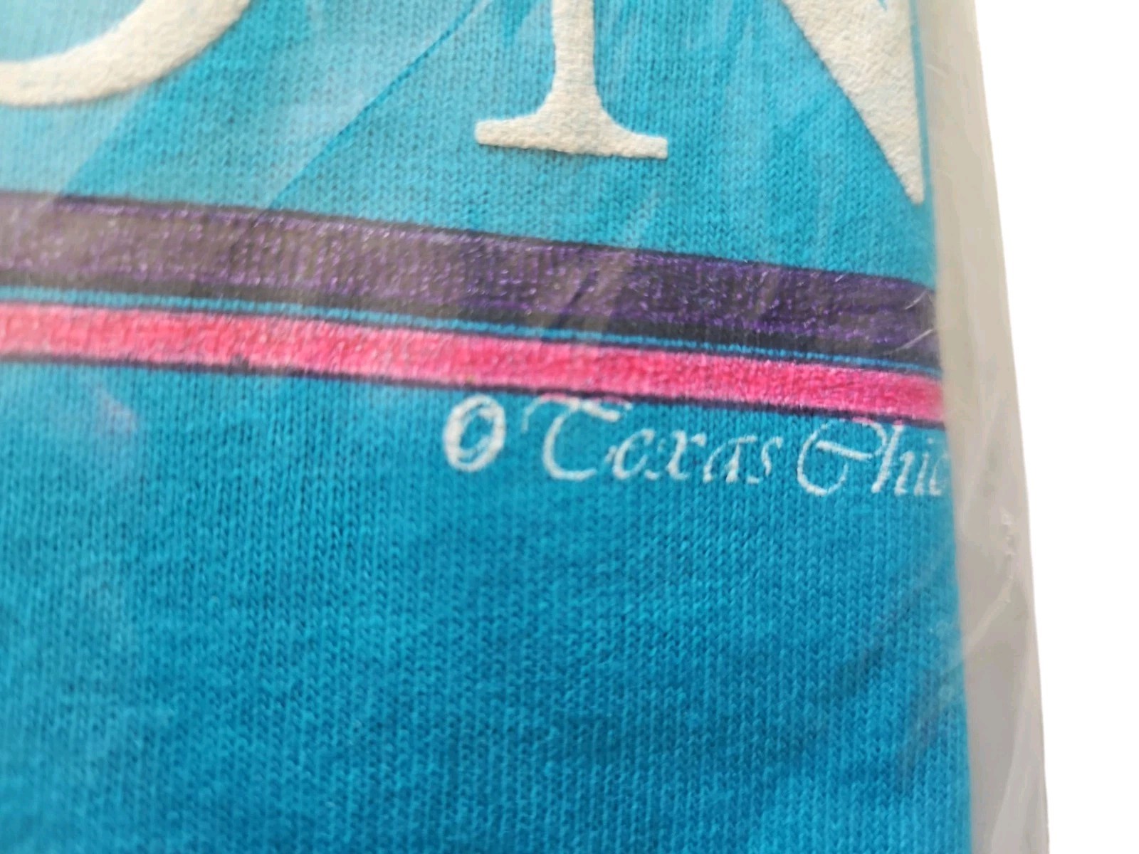 Vintage 1990 NIP Fruit Of The Loom T-shirt Teal Houston Texas Chic Rodeo Graphic