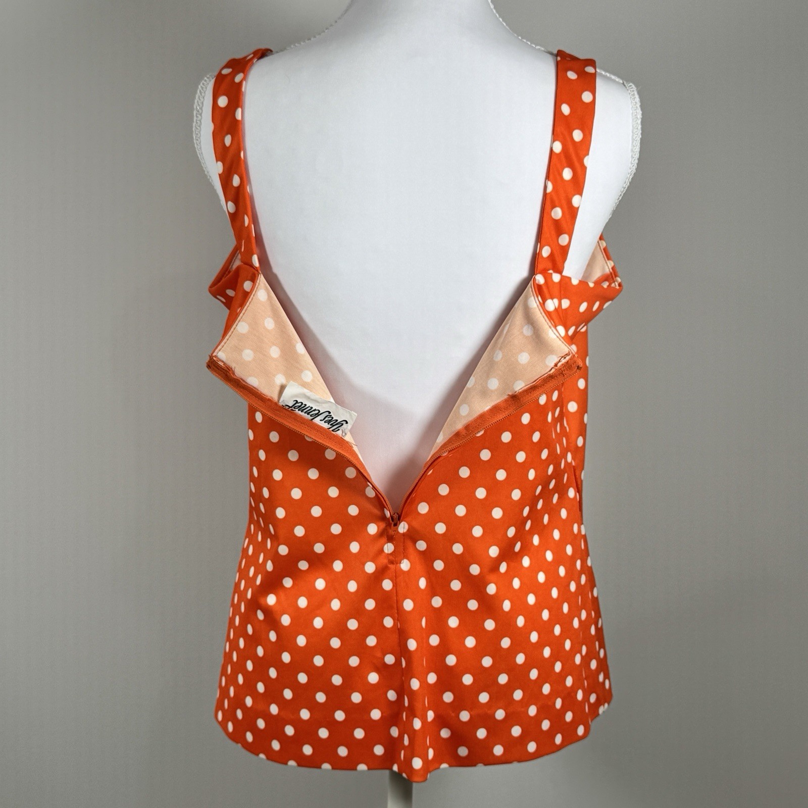 Vintage Polka Dot 2 Piece Set Orange Blouse Camisole Belt Retro Pin Up S