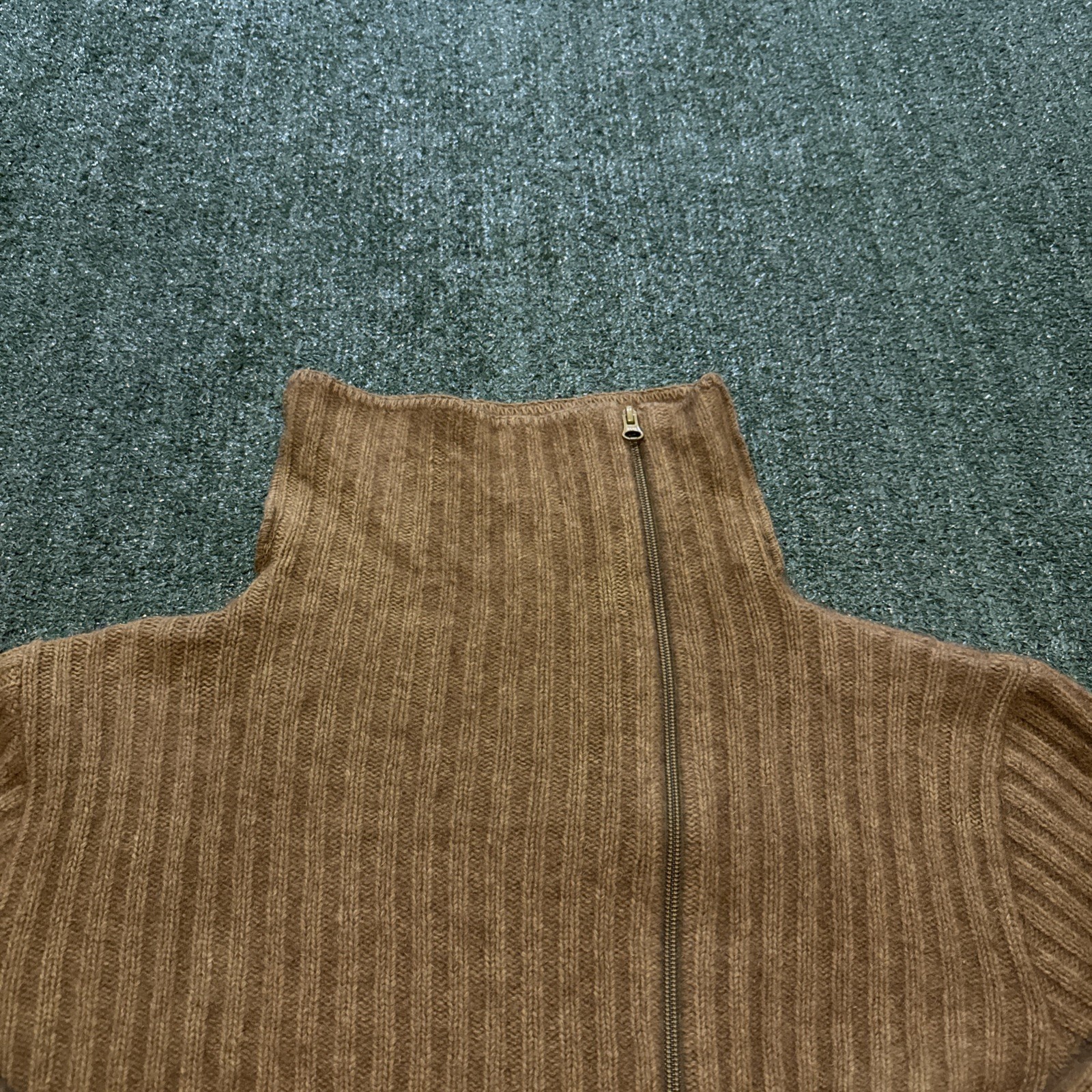 Vintage KORU New Zealand Sweater Possum Fur Merino Wool Silk Women L Olive Zip