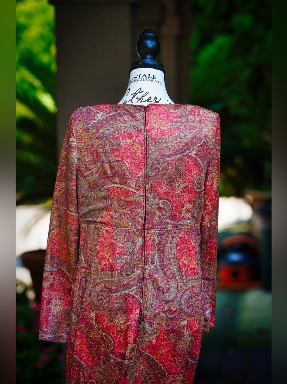 Vintage Paisley Print Maxi Dress Long Sleeve Boho 70s Style No Tags