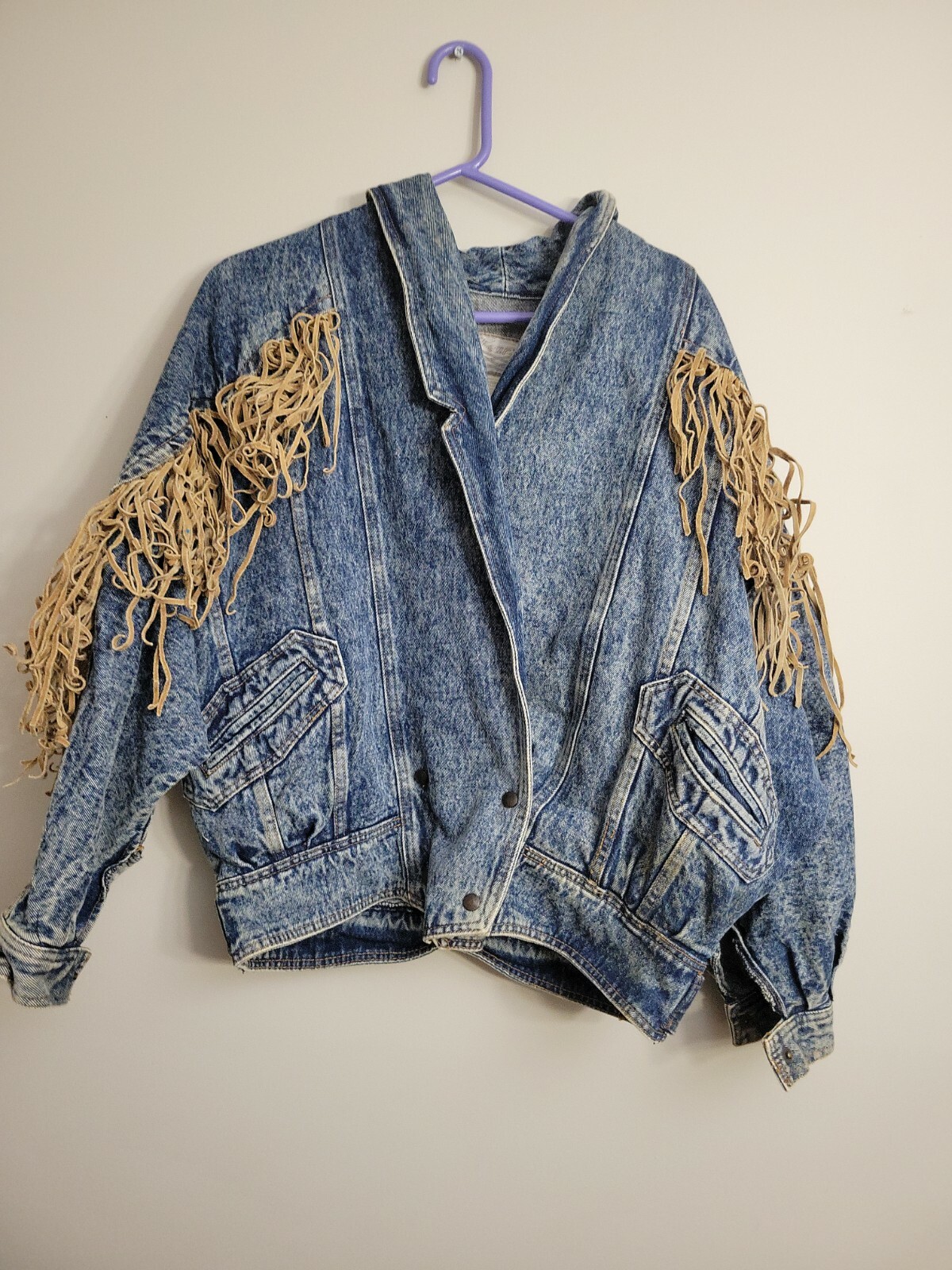 Vintage Learsi Jean Jacket With Leather Fringe Women’s M cowhide