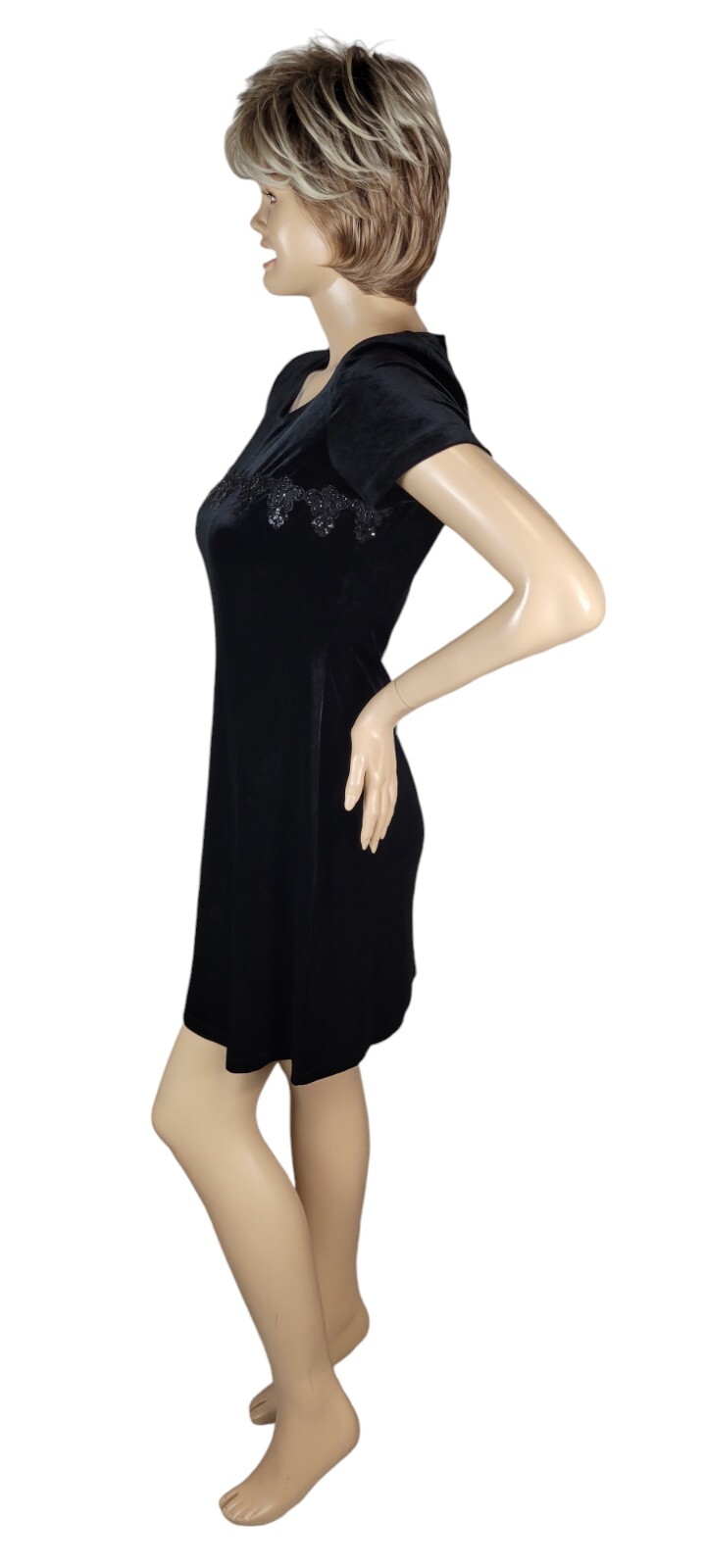 Vintage 90s John Roberts Black Velvet Velour Beaded Sequin Whimsigoth Dress 6