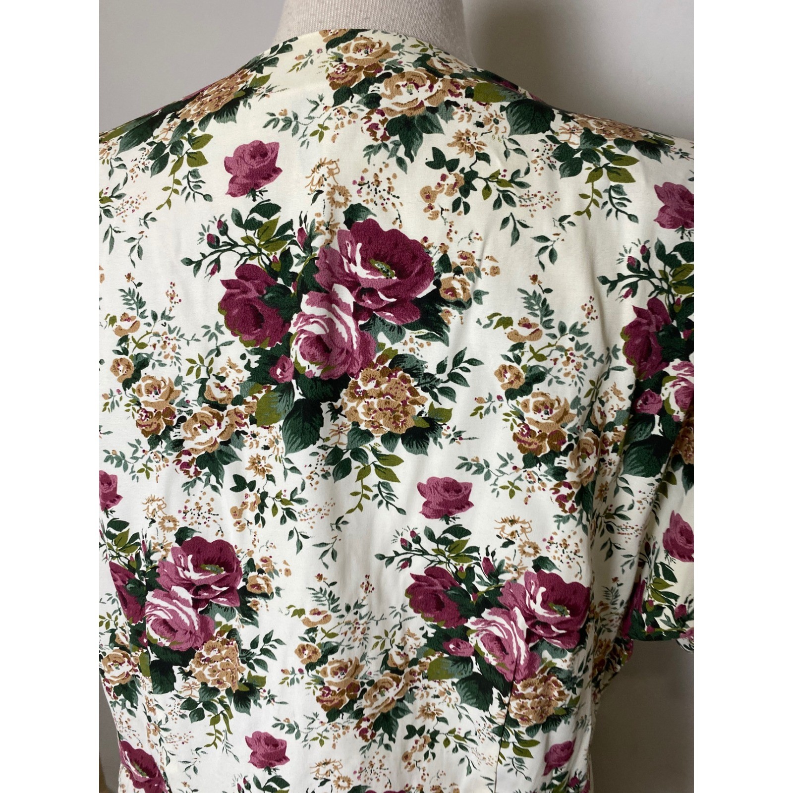 Vintage Asriel USA Floral 2 Piece Skirt Set Lace Trim Crochet Buttons 80s 90s L
