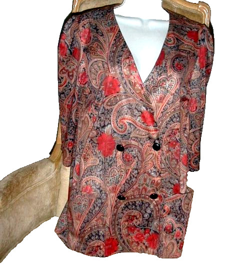 TINA BARRIE Petites Vintage 3/4 Sleeve V-Neck Multi-Color Paisley Suit Jacket 12