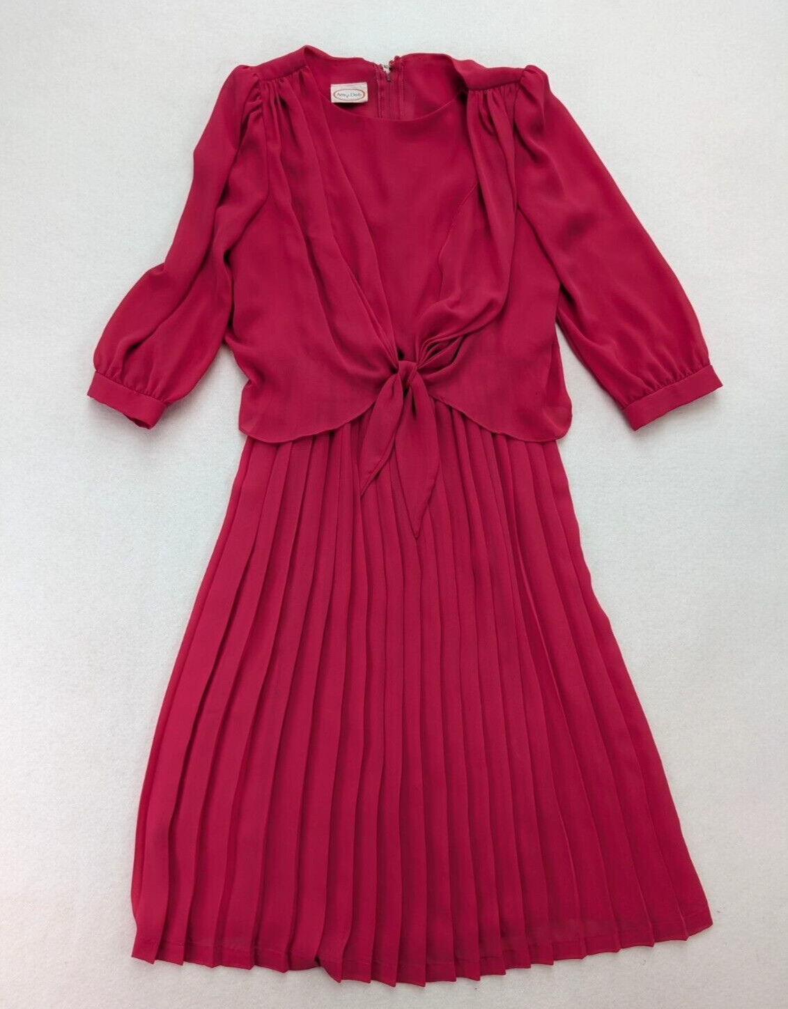 Vintage Women’s Dress Amy Deb Pink Midi Size M/L 3/4 Sleeve Pleated