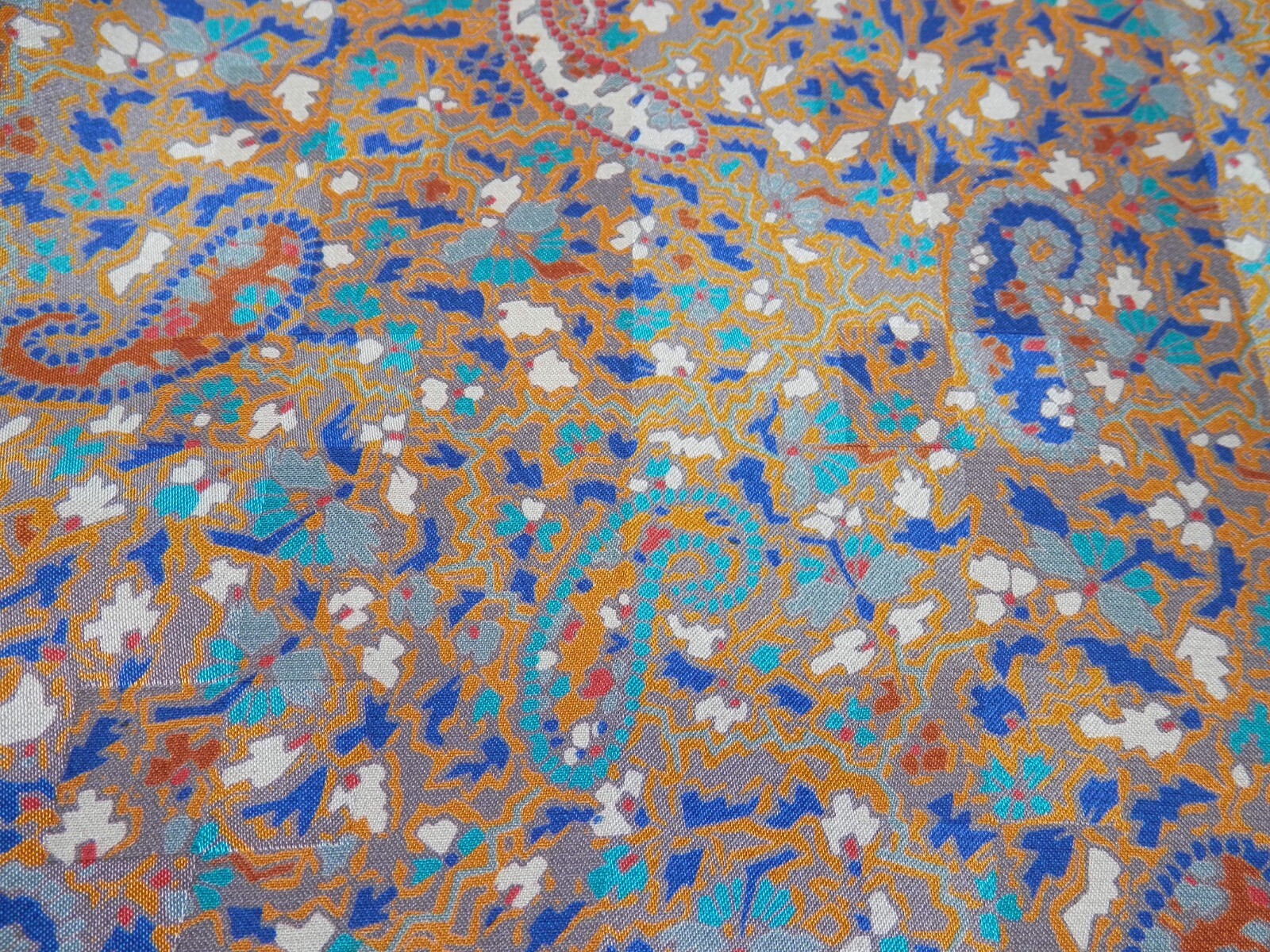 Vintage 70s 80s Womens L Paisley Print Blouse Orange Blue Stuart Lang Silky