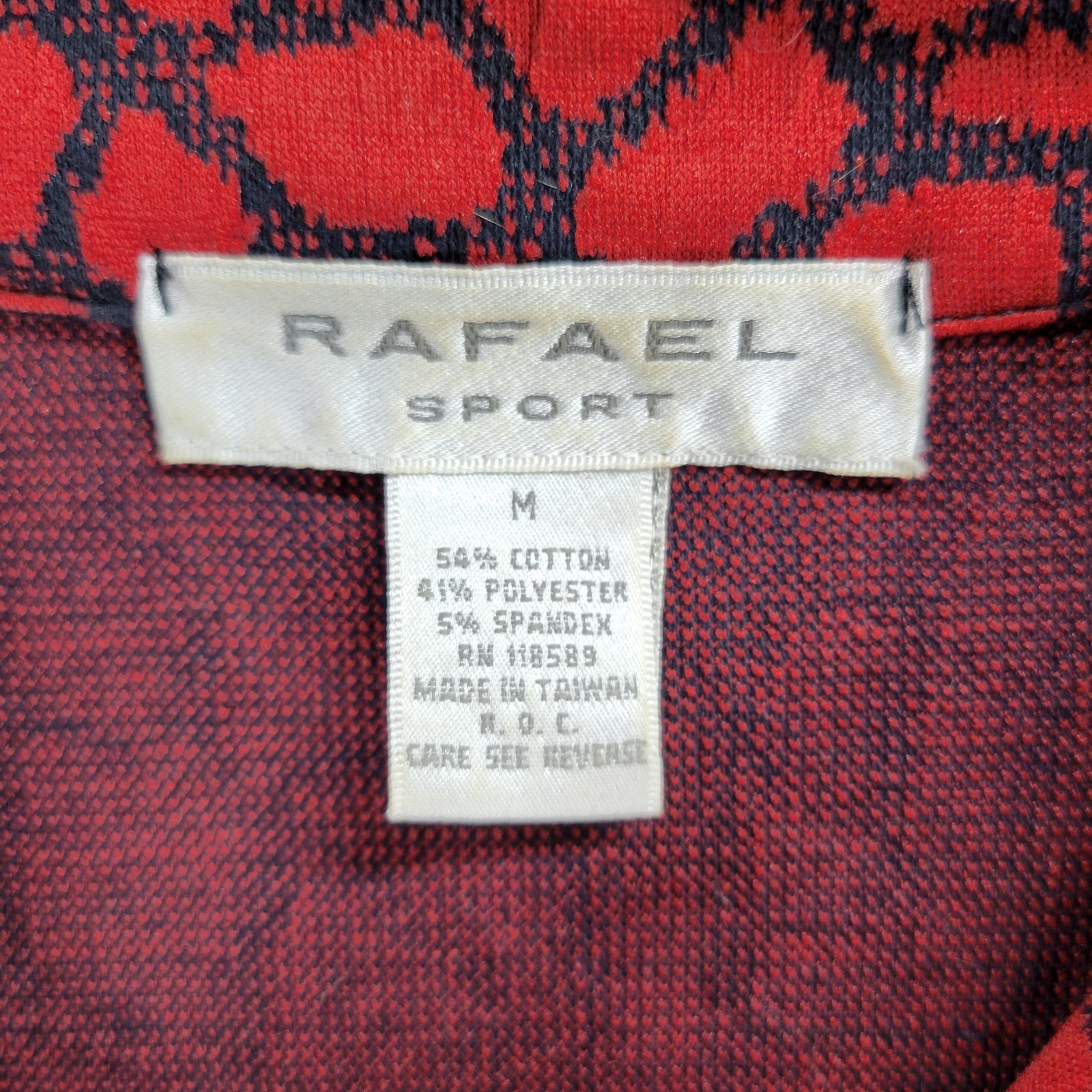 Vintage Rafael Sport Jacket Womens M Red Black Printed Zip Up High Neck Pockets