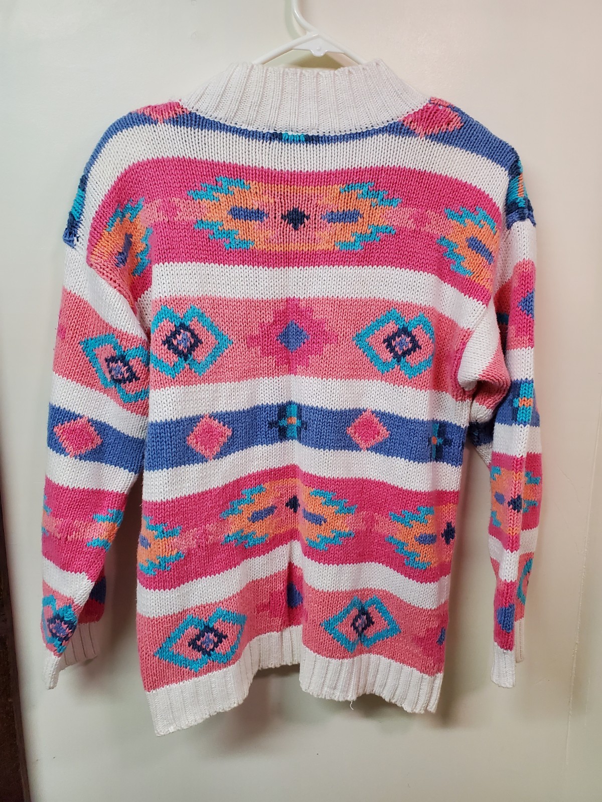 Vintage 80s Nuovo Sweater Women’s Medium Aztec Cotton Ramie Slouchy Tunic Pink