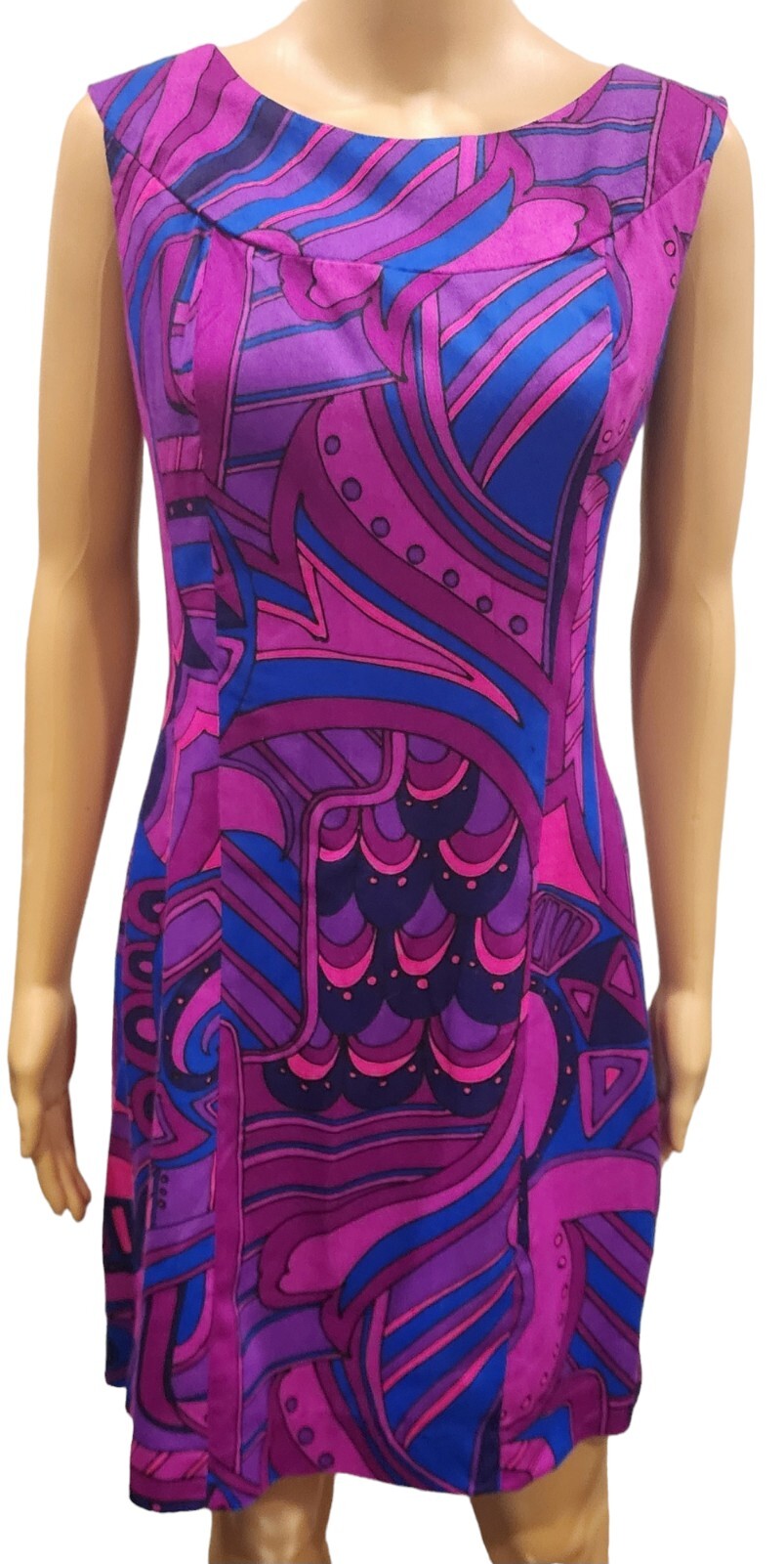 Vintage 1960’s Floral Hawaiian Print Mini Dress Size 10 Magenta & Blue