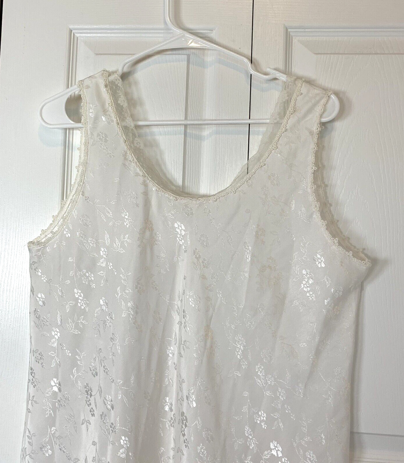 VTG Intimate Style Silky Satiny Nightgown White Floral Lace Maxi Large Y2K 90s