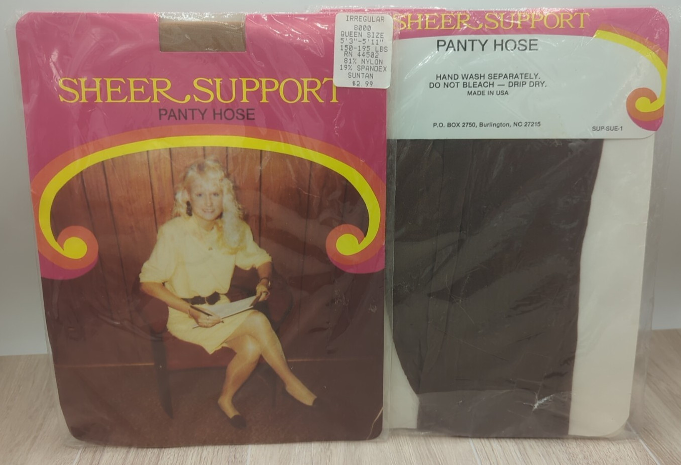 Burlington Sheer Support Vintage Pantyhose Queen Tan/Brown USA Made