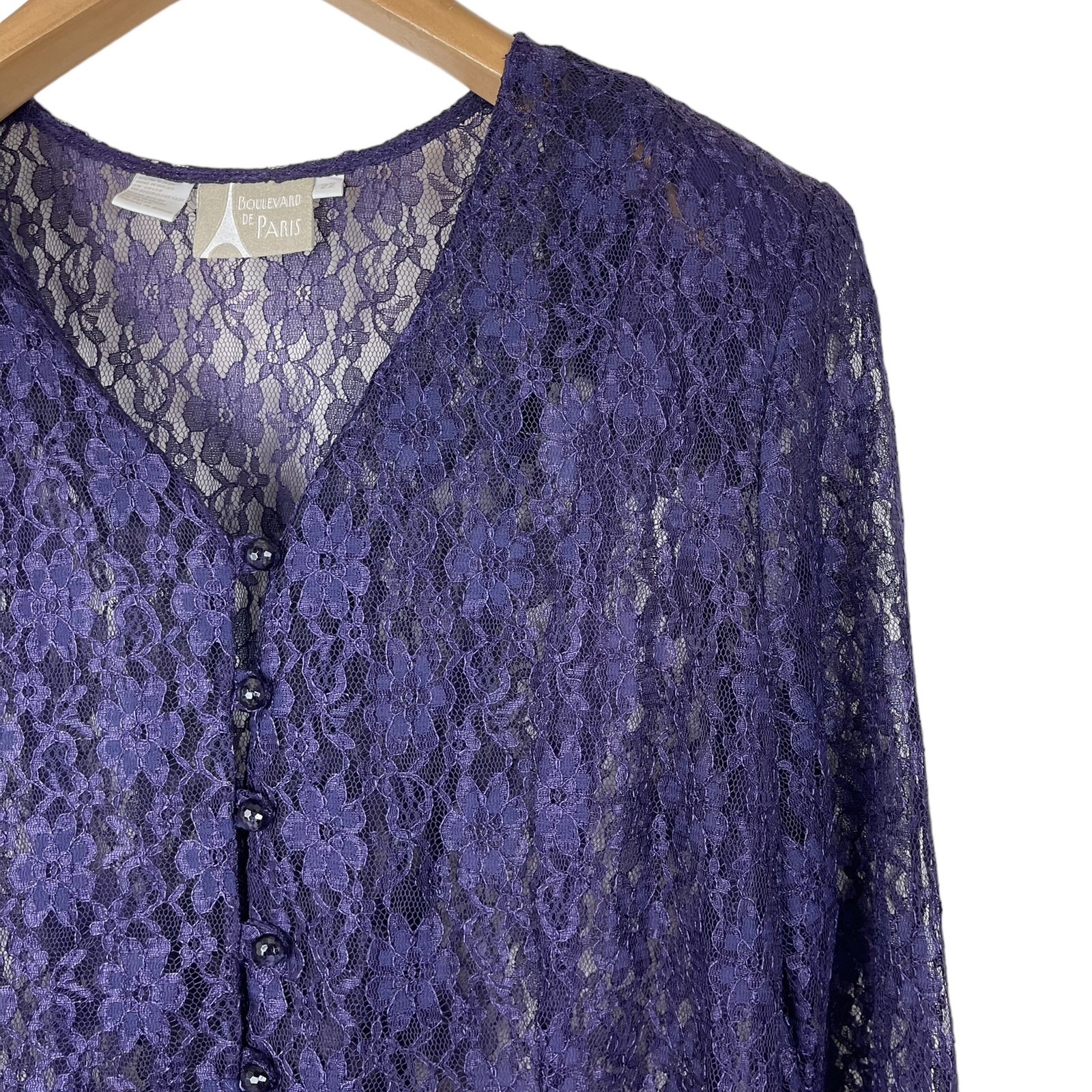 Vintage Boulevard De Paris Purple Floral Sheer Lace Corset Back Dress Whimsigoth