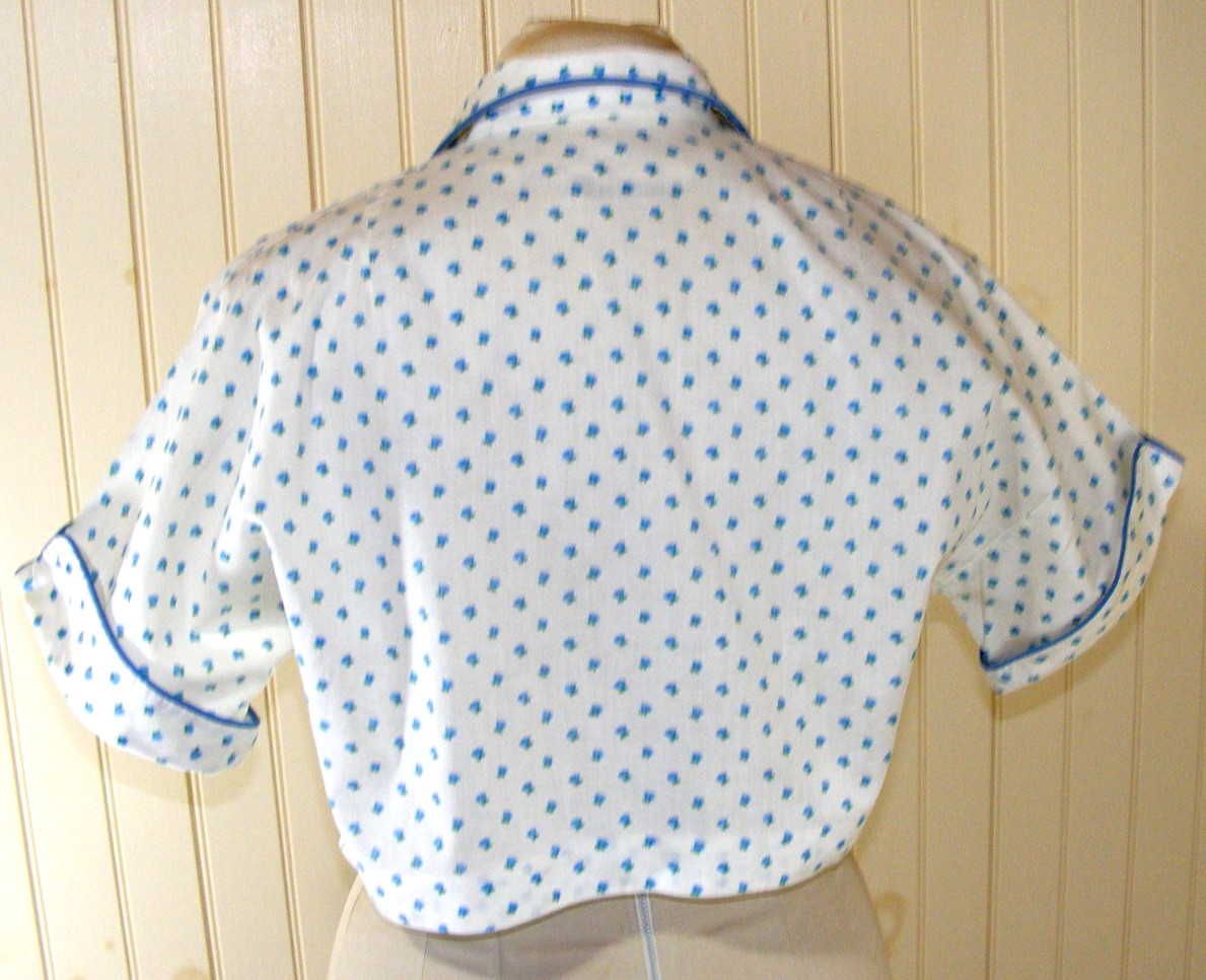 1950s BOLERO JACKET GLORIA SWANSON BY FOREVER YOUNG COTTON DRESS COVER BLUE ROSE
