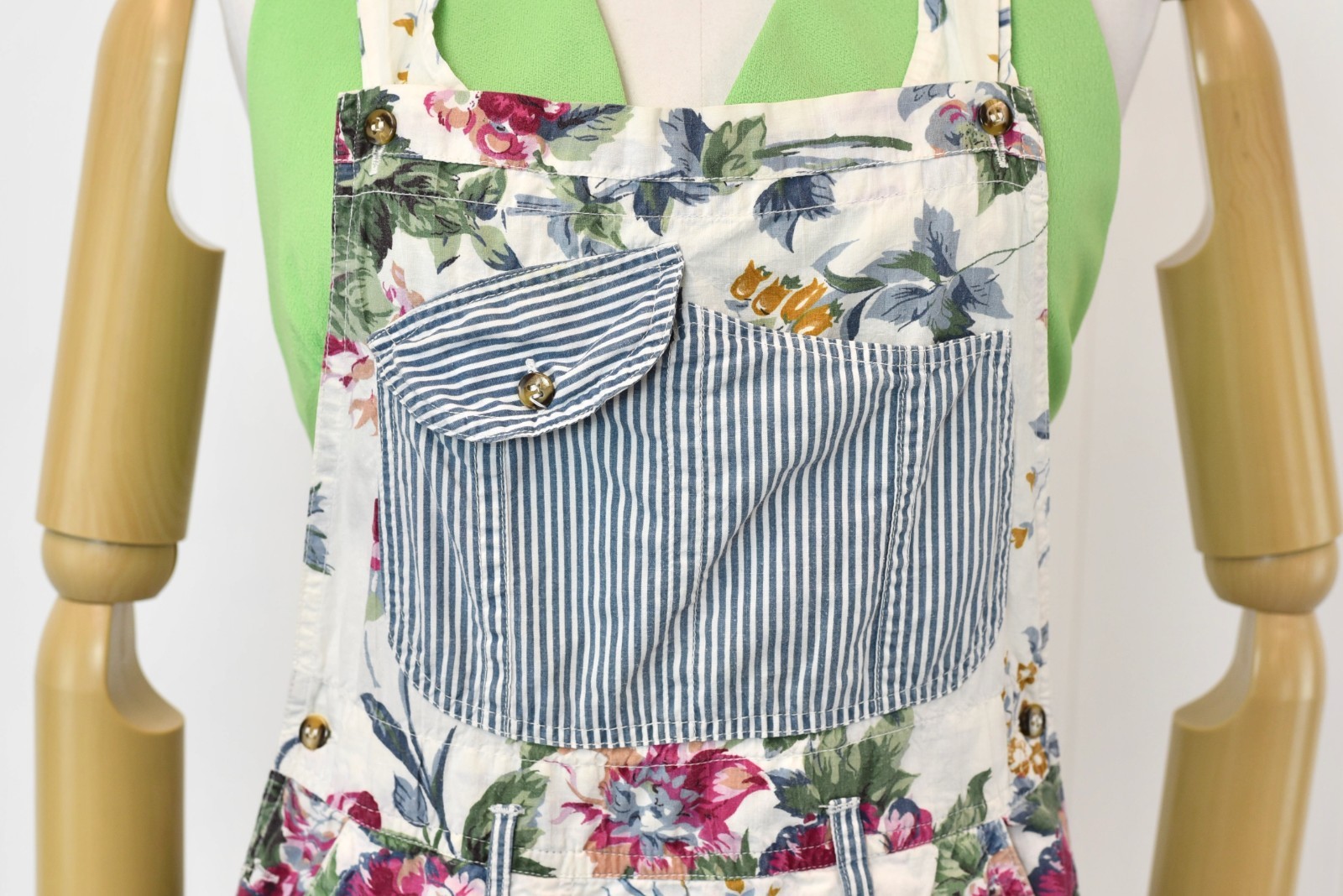 Vintage 1990s Rose Floral Print White Cotton At Last Romper Overalls Shorts