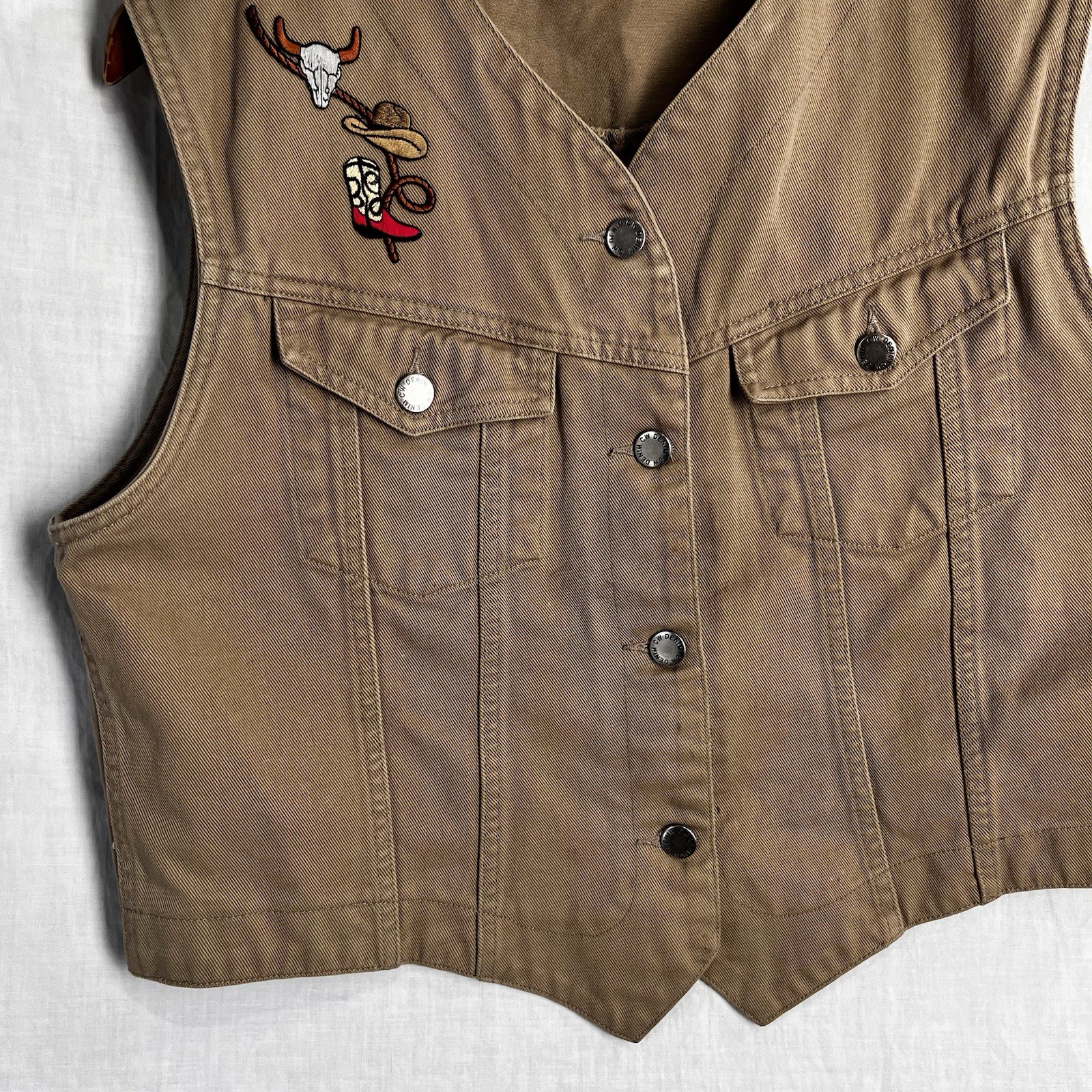 Vintage Western Denim Waistcoat Jean Vest Womens L Large Cowgirl Clifford Wills