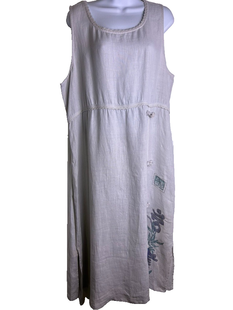 Vintage 90s Isabel LA by Shawn Ivory Linen Dress~ Sleeveless Maxi Lagonlook OSFM