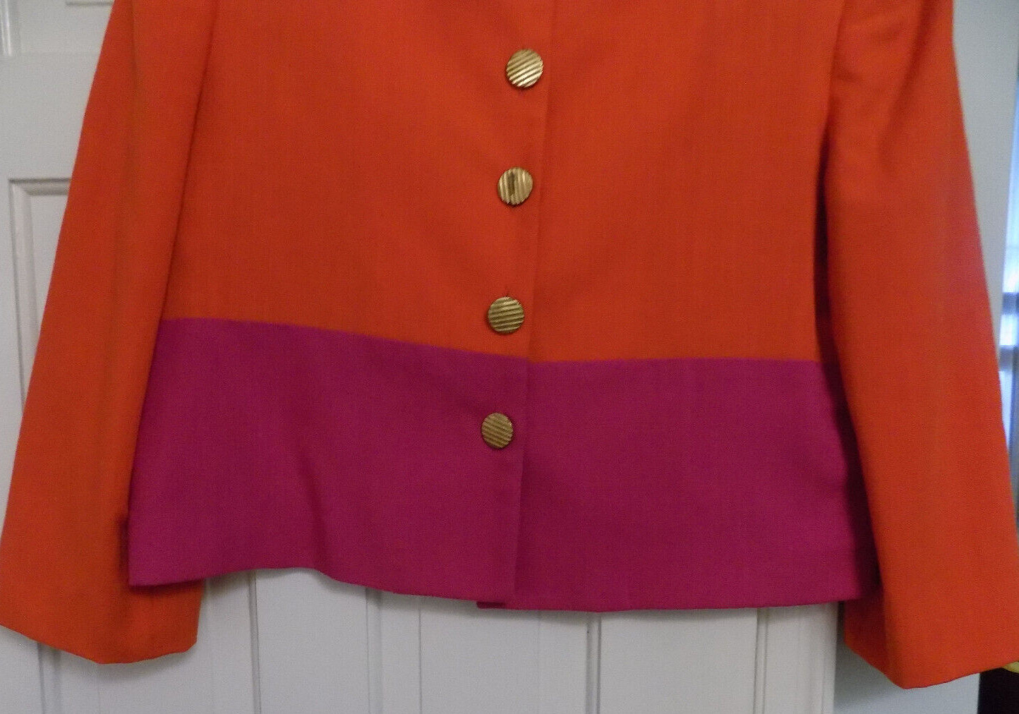 Vtg Gilmor Sz 10 Boxy Button Jacket Blazer Colorblock Bright Orange Fuchsia Pink